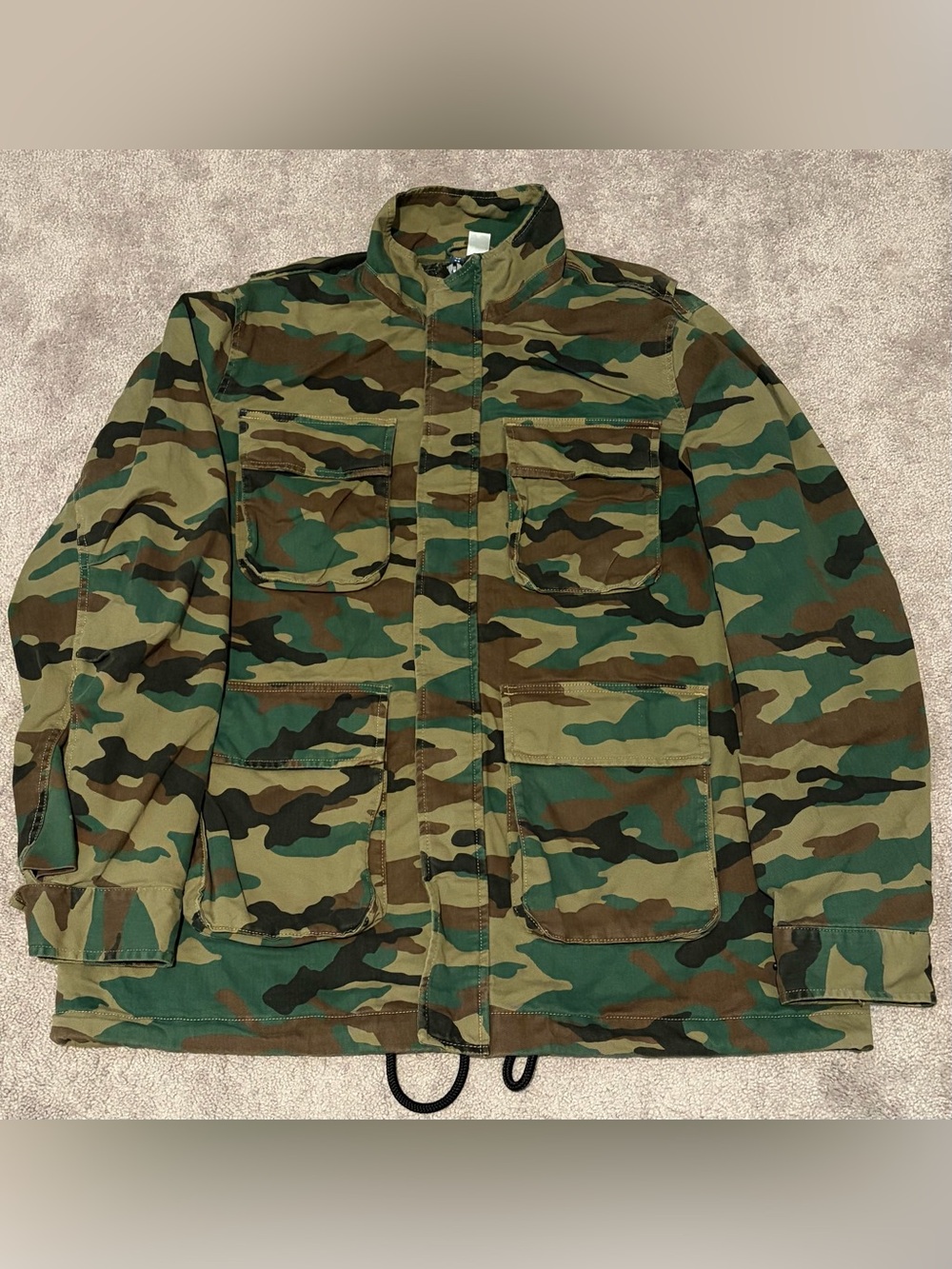 Men’s Woodland Camo Utility Field Full Zip Military Style Jacket Size Large